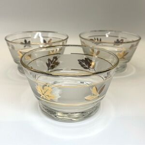 Vintage Libbey‎ Golden Foliage dessert bowls, set of 3
